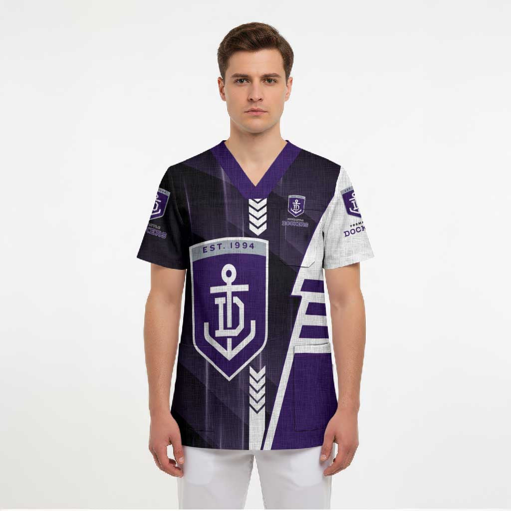 Personalized Fremantle Dockers Scrub Top Modern Geometric Sports Graphic Style
