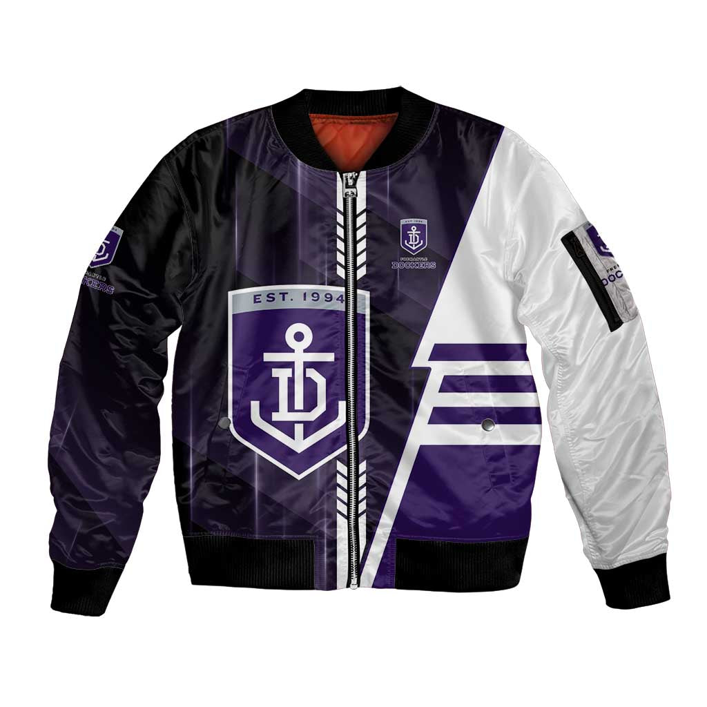 Personalized Fremantle Dockers Sleeve Zip Bomber Jacket Modern Geometric Sports Graphic Style