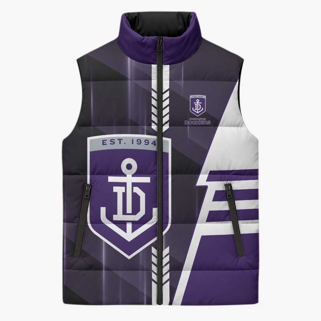 Personalized Fremantle Dockers Sleeveless Puffer Jacket Modern Geometric Sports Graphic Style