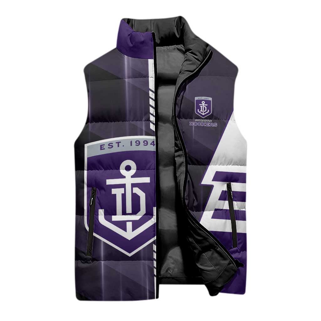 Personalized Fremantle Dockers Sleeveless Puffer Jacket Modern Geometric Sports Graphic Style