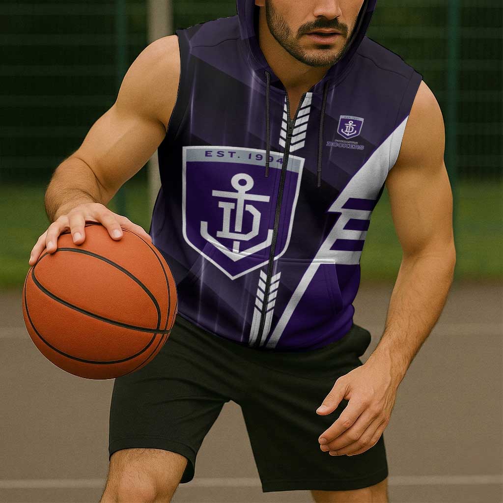 Personalized Fremantle Dockers Sleeveless Zip Hoodie Modern Geometric Sports Graphic Style