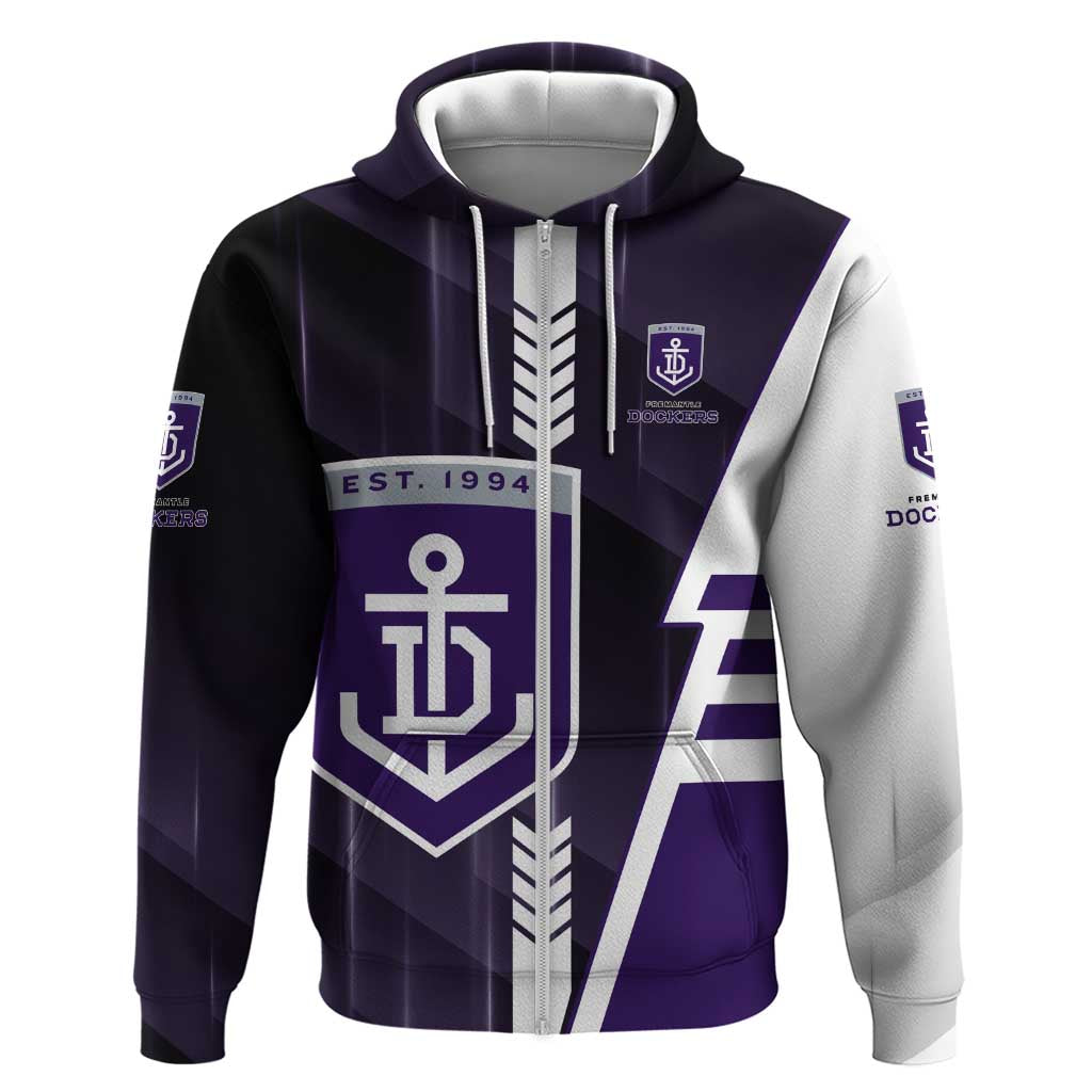 Personalized Fremantle Dockers Zip Hoodie Modern Geometric Sports Graphic Style