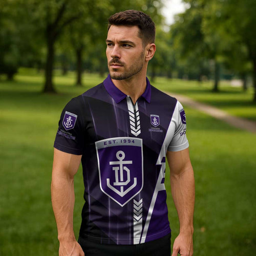 Personalized Fremantle Dockers Zipper Polo Shirt Modern Geometric Sports Graphic Style