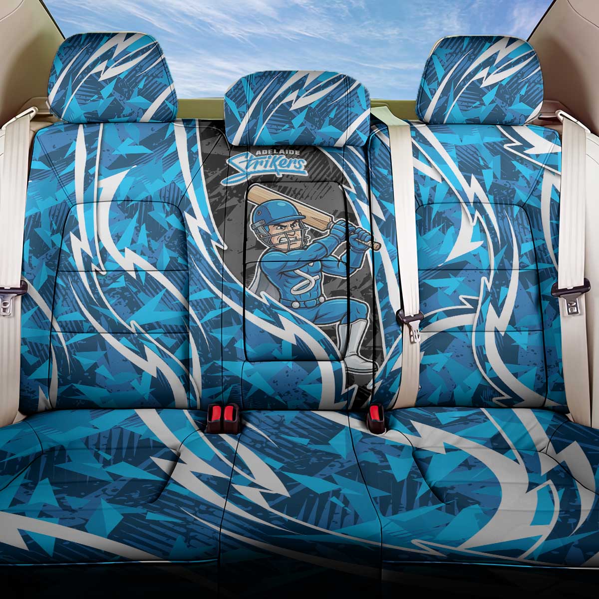 Adelaide Strikers Back Car Seat Cover Flaming Lightning Storm Geometric Sports Mascot Art