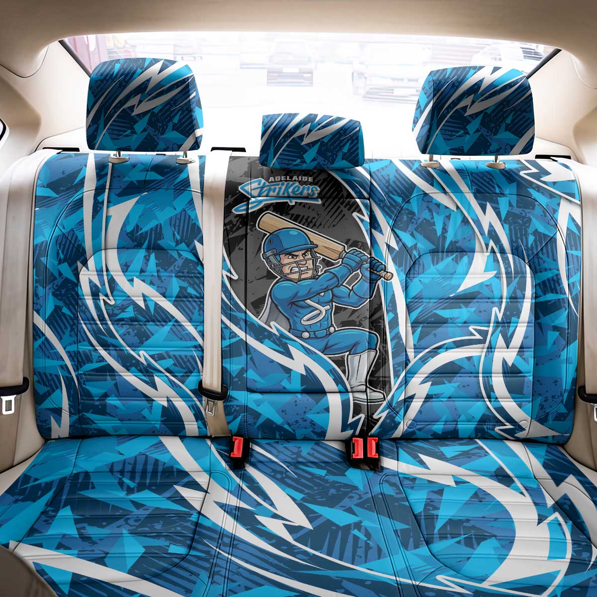 Adelaide Strikers Back Car Seat Cover Flaming Lightning Storm Geometric Sports Mascot Art