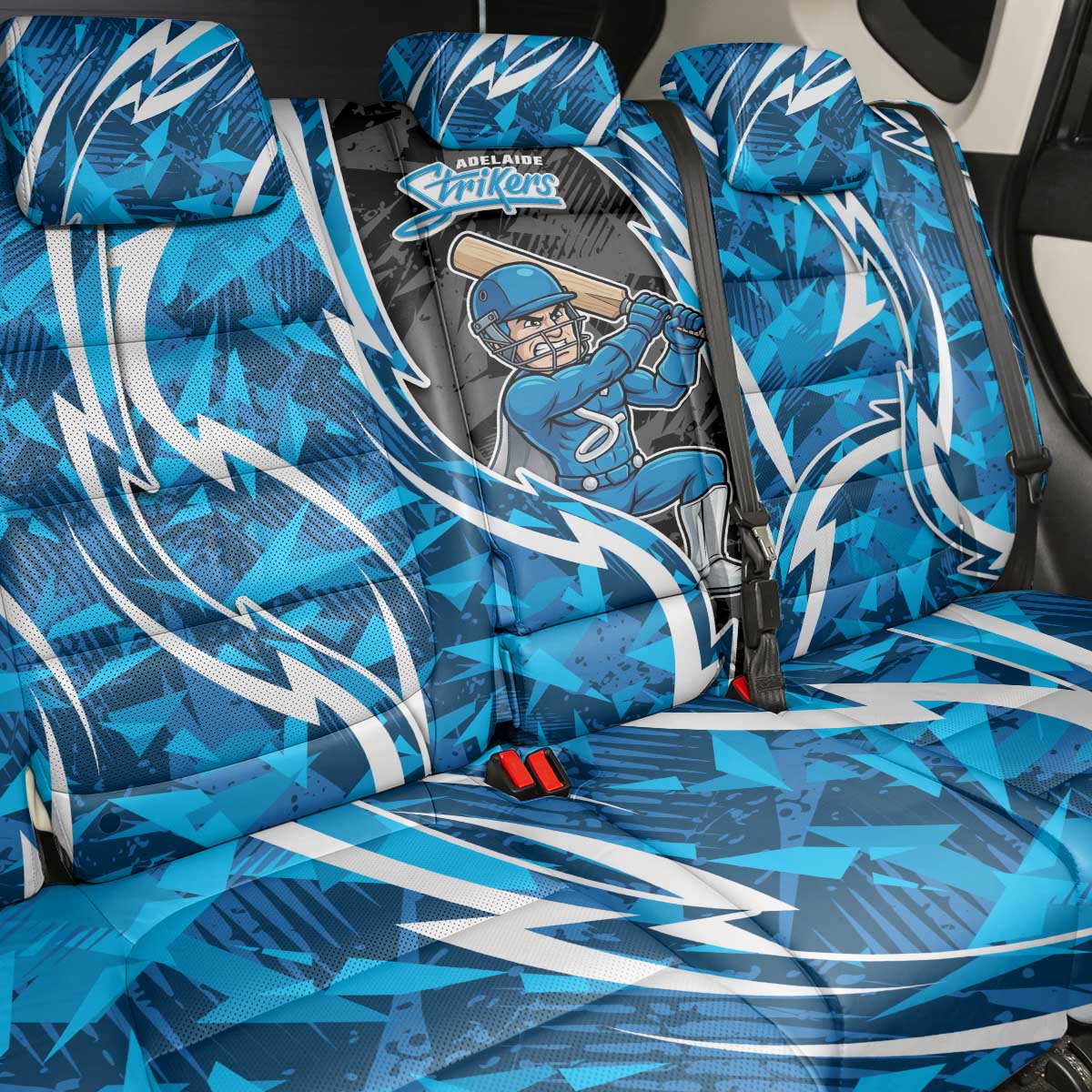 Adelaide Strikers Back Car Seat Cover Flaming Lightning Storm Geometric Sports Mascot Art