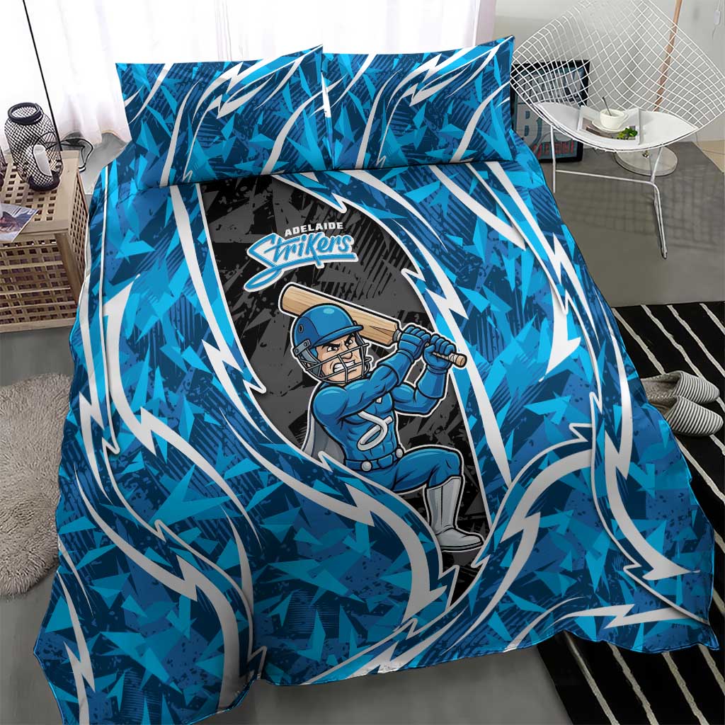 Adelaide Strikers Bedding Set Flaming Lightning Storm Geometric Sports Mascot Art
