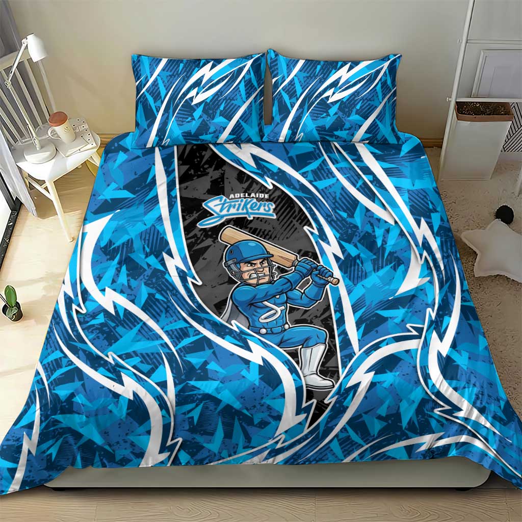 Adelaide Strikers Bedding Set Flaming Lightning Storm Geometric Sports Mascot Art