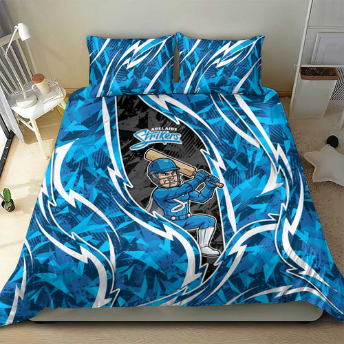 Adelaide Strikers Bedding Set Flaming Lightning Storm Geometric Sports Mascot Art