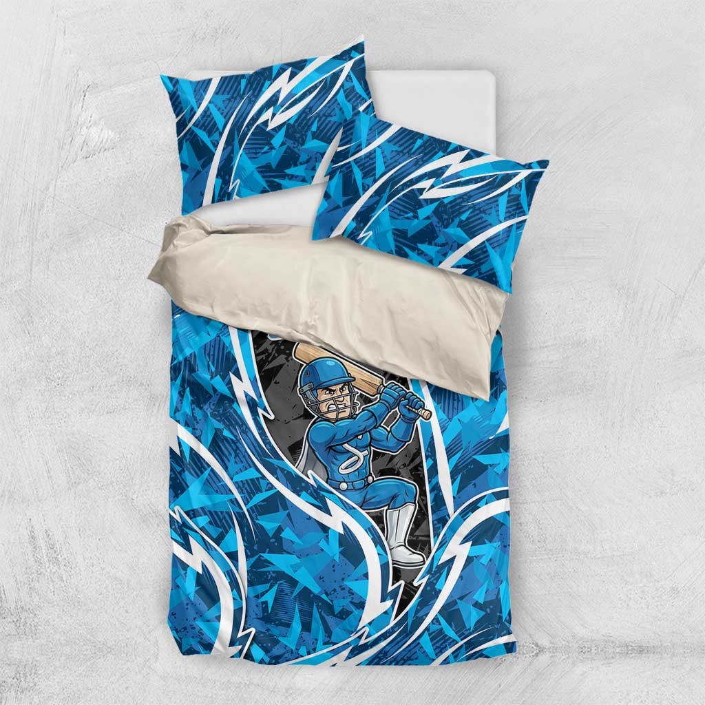 Adelaide Strikers Bedding Set Flaming Lightning Storm Geometric Sports Mascot Art