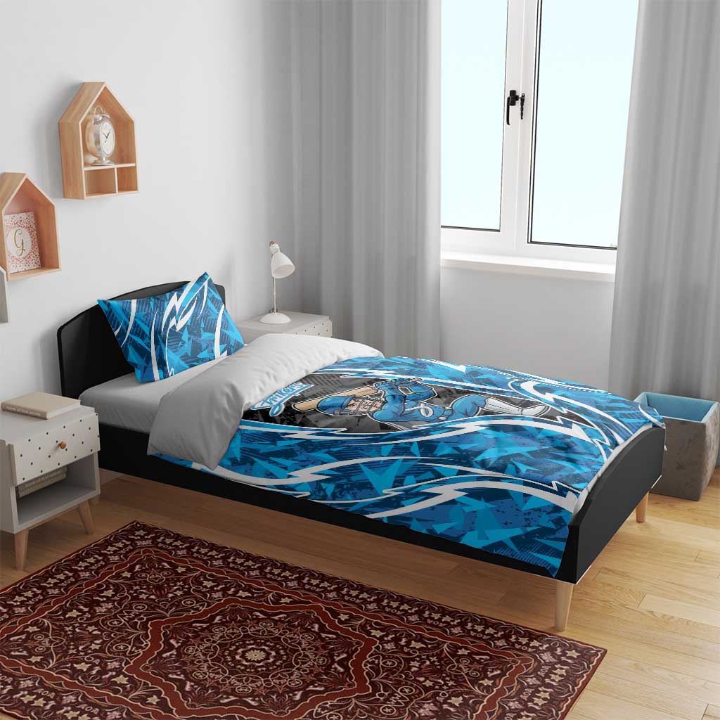 Adelaide Strikers Bedding Set Flaming Lightning Storm Geometric Sports Mascot Art