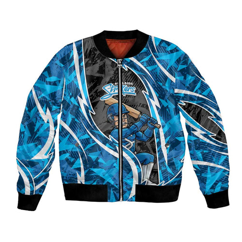 Adelaide Strikers Bomber Jacket Flaming Lightning Storm Geometric Sports Mascot Art