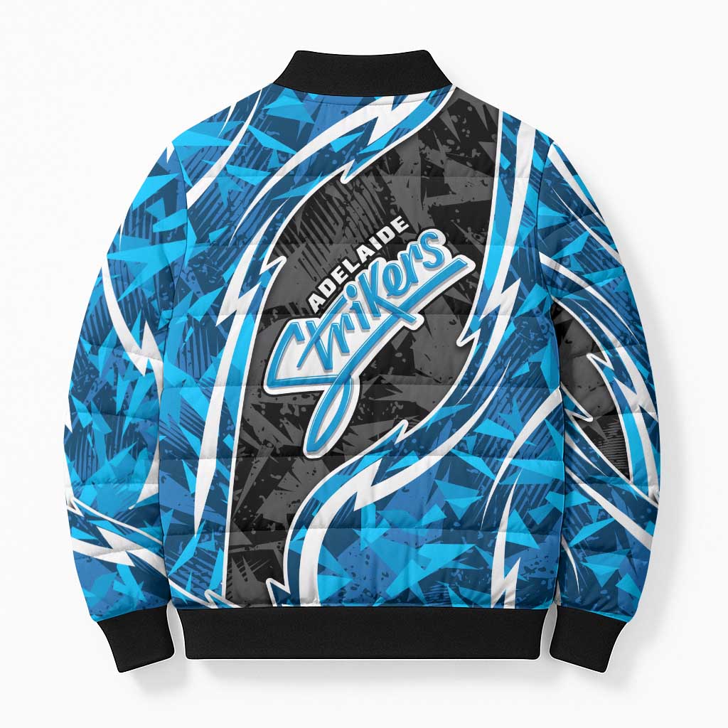 Adelaide Strikers Bomber Puffer Jacket Flaming Lightning Storm Geometric Sports Mascot Art