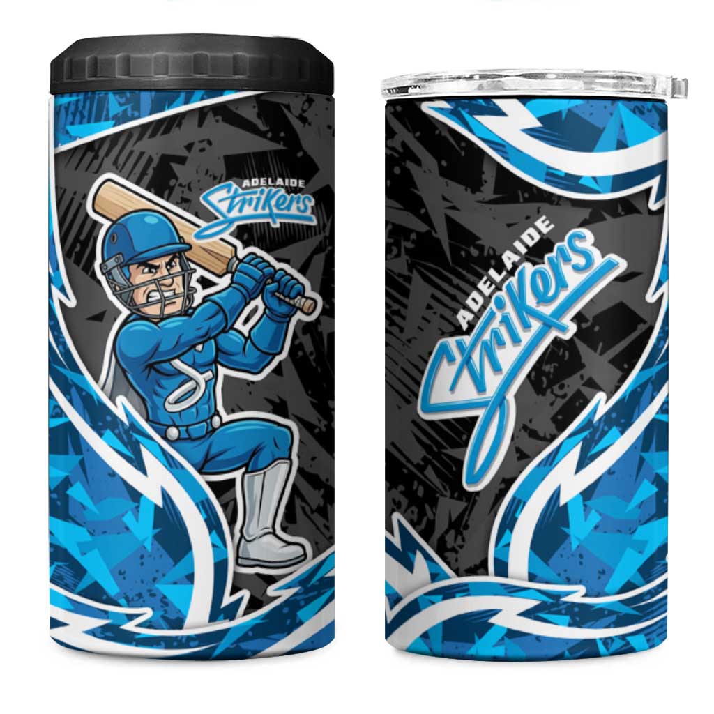 Adelaide Strikers 4 in 1 Can Cooler Tumbler Flaming Lightning Storm Geometric Sports Mascot Art