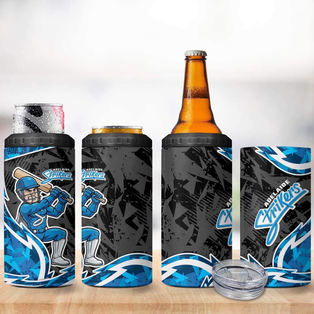 Adelaide Strikers 4 in 1 Can Cooler Tumbler Flaming Lightning Storm Geometric Sports Mascot Art