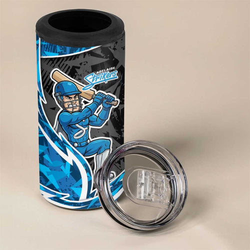 Adelaide Strikers 4 in 1 Can Cooler Tumbler Flaming Lightning Storm Geometric Sports Mascot Art