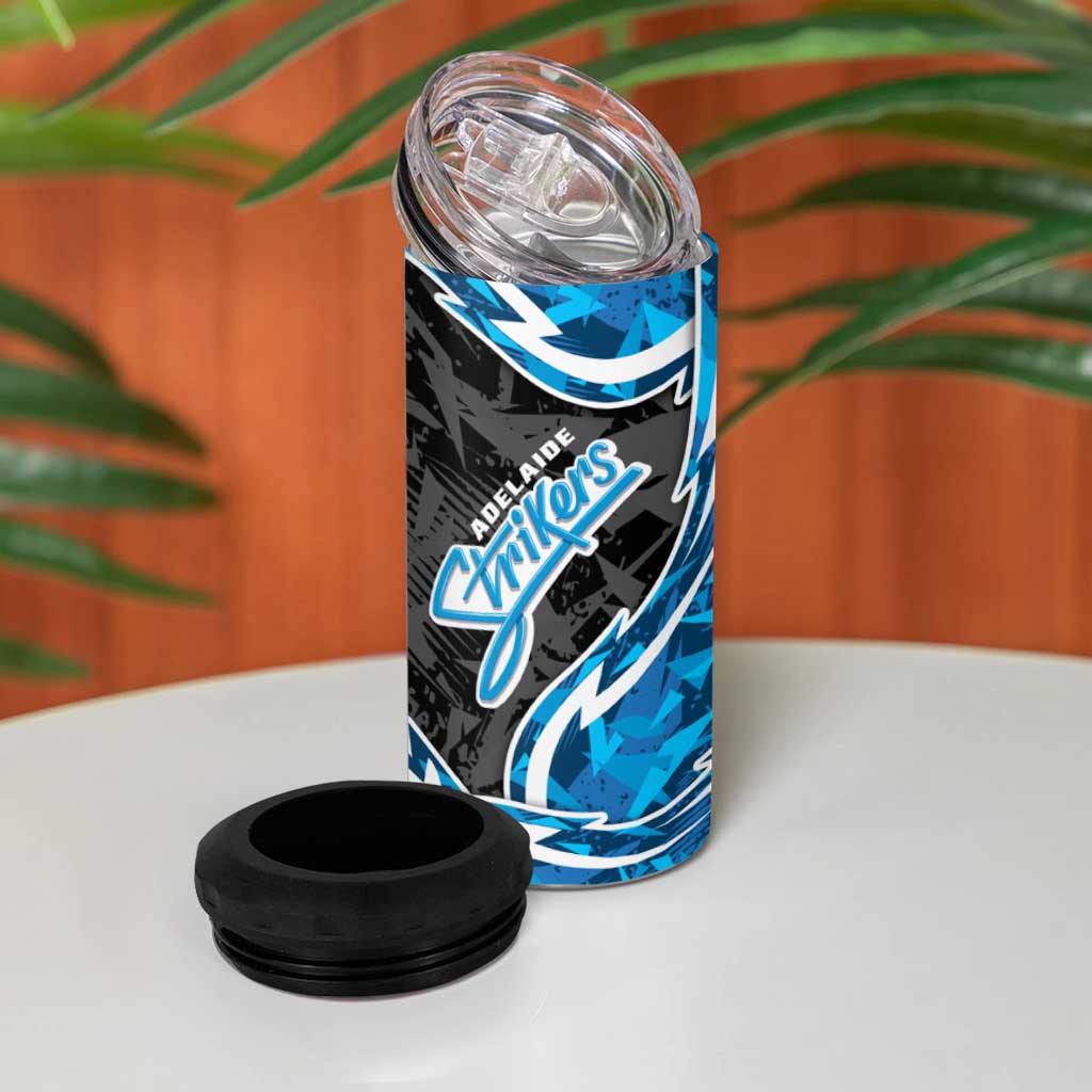 Adelaide Strikers 4 in 1 Can Cooler Tumbler Flaming Lightning Storm Geometric Sports Mascot Art