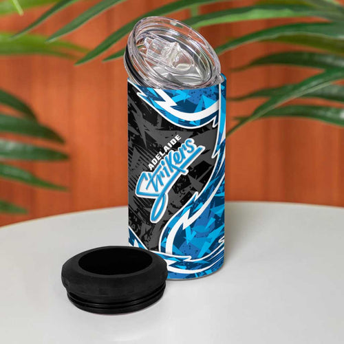 Adelaide Strikers 4 in 1 Can Cooler Tumbler Flaming Lightning Storm Geometric Sports Mascot Art
