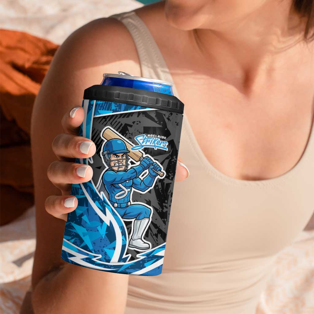 Adelaide Strikers 4 in 1 Can Cooler Tumbler Flaming Lightning Storm Geometric Sports Mascot Art