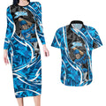 Adelaide Strikers Couples Matching Long Sleeve Bodycon Dress and Hawaiian Shirt Flaming Lightning Storm Geometric Sports Mascot Art