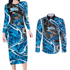 Adelaide Strikers Couples Matching Long Sleeve Bodycon Dress and Long Sleeve Button Shirt Flaming Lightning Storm Geometric Sports Mascot Art