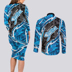 Adelaide Strikers Couples Matching Long Sleeve Bodycon Dress and Long Sleeve Button Shirt Flaming Lightning Storm Geometric Sports Mascot Art