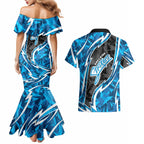 Adelaide Strikers Couples Matching Mermaid Dress and Hawaiian Shirt Flaming Lightning Storm Geometric Sports Mascot Art