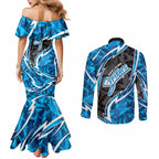 Adelaide Strikers Couples Matching Mermaid Dress and Long Sleeve Button Shirt Flaming Lightning Storm Geometric Sports Mascot Art