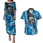 Adelaide Strikers Couples Matching Puletasi and Hawaiian Shirt Flaming Lightning Storm Geometric Sports Mascot Art