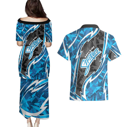 Adelaide Strikers Couples Matching Puletasi and Hawaiian Shirt Flaming Lightning Storm Geometric Sports Mascot Art
