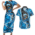 Adelaide Strikers Couples Matching Short Sleeve Bodycon Dress and Hawaiian Shirt Flaming Lightning Storm Geometric Sports Mascot Art