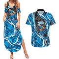 Adelaide Strikers Couples Matching Summer Maxi Dress and Hawaiian Shirt Flaming Lightning Storm Geometric Sports Mascot Art
