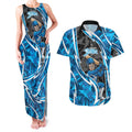 Adelaide Strikers Couples Matching Tank Maxi Dress and Hawaiian Shirt Flaming Lightning Storm Geometric Sports Mascot Art