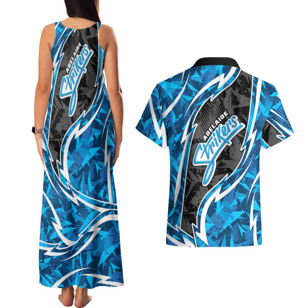 Adelaide Strikers Couples Matching Tank Maxi Dress and Hawaiian Shirt Flaming Lightning Storm Geometric Sports Mascot Art