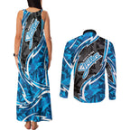 Adelaide Strikers Couples Matching Tank Maxi Dress and Long Sleeve Button Shirt Flaming Lightning Storm Geometric Sports Mascot Art