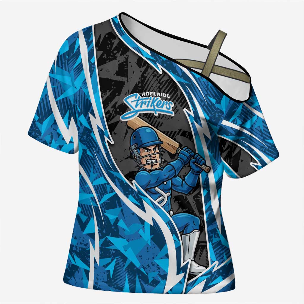 Adelaide Strikers Cross Shoulder Shirt Flaming Lightning Storm Geometric Sports Mascot Art
