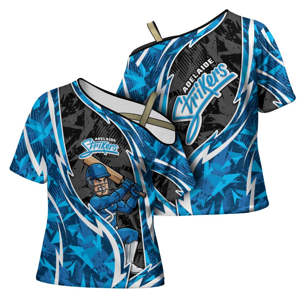 Adelaide Strikers Cross Shoulder Shirt Flaming Lightning Storm Geometric Sports Mascot Art