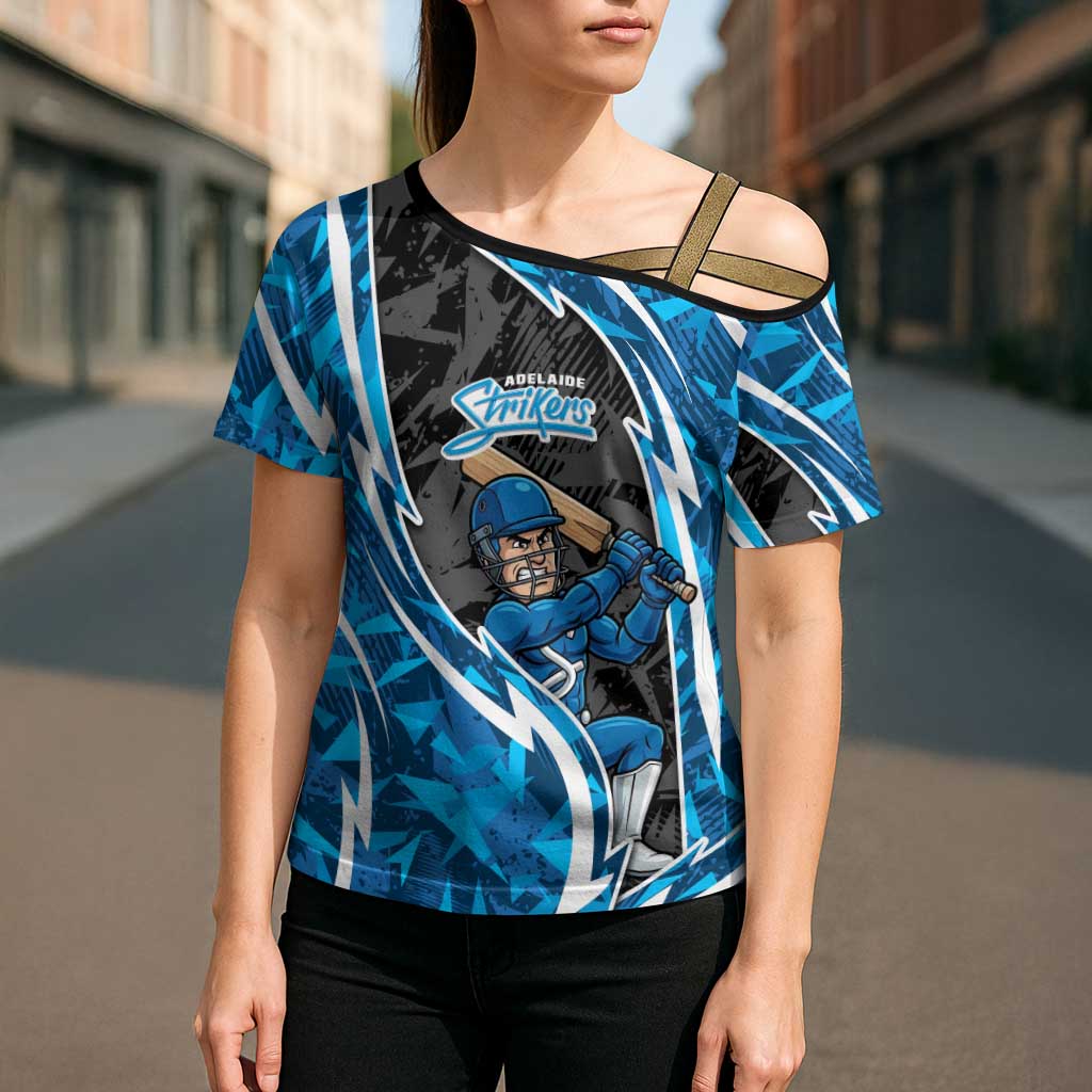 Adelaide Strikers Cross Shoulder Shirt Flaming Lightning Storm Geometric Sports Mascot Art
