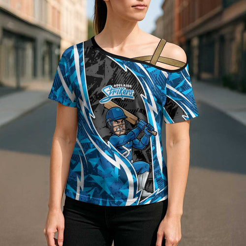 Adelaide Strikers Cross Shoulder Shirt Flaming Lightning Storm Geometric Sports Mascot Art