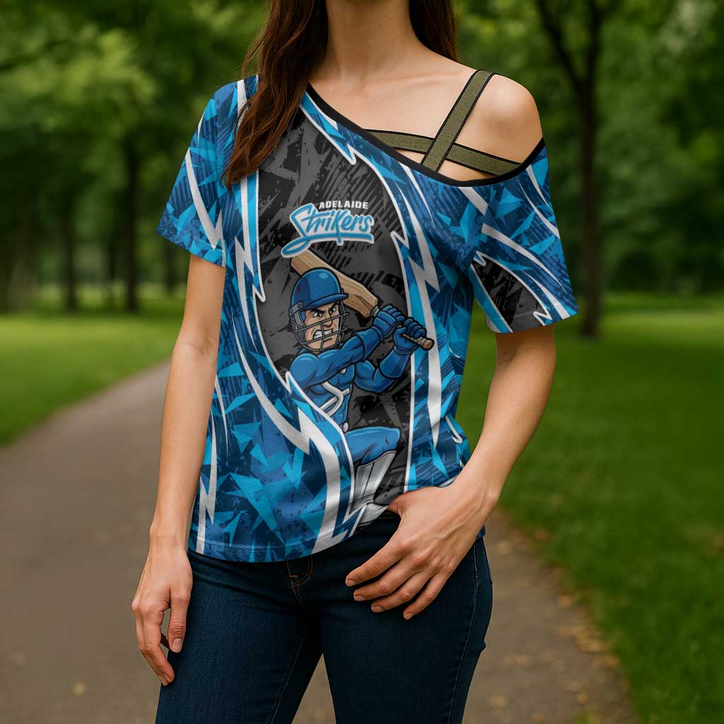 Adelaide Strikers Cross Shoulder Shirt Flaming Lightning Storm Geometric Sports Mascot Art