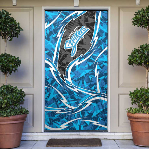 Adelaide Strikers Door Cover Flaming Lightning Storm Geometric Sports Mascot Art