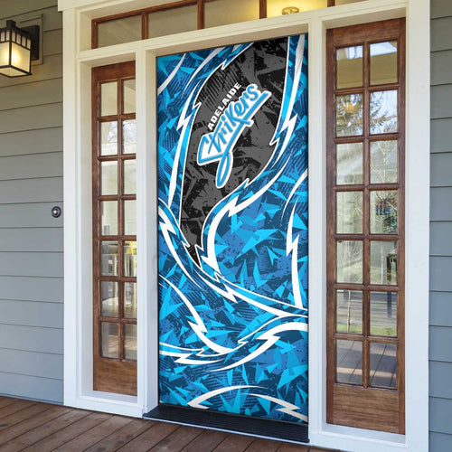 Adelaide Strikers Door Cover Flaming Lightning Storm Geometric Sports Mascot Art
