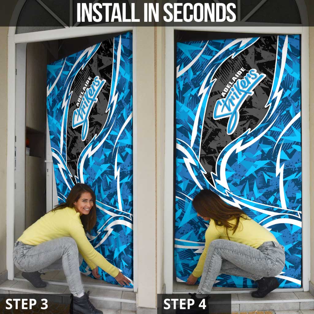 Adelaide Strikers Door Cover Flaming Lightning Storm Geometric Sports Mascot Art