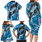 Adelaide Strikers Family Matching Long Sleeve Bodycon Dress and Hawaiian Shirt Flaming Lightning Storm Geometric Sports Mascot Art