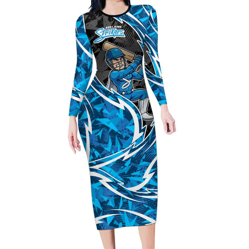 Adelaide Strikers Family Matching Long Sleeve Bodycon Dress and Hawaiian Shirt Flaming Lightning Storm Geometric Sports Mascot Art