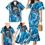 Adelaide Strikers Family Matching Mermaid Dress and Hawaiian Shirt Flaming Lightning Storm Geometric Sports Mascot Art