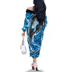 Adelaide Strikers Family Matching Off The Shoulder Long Sleeve Dress and Hawaiian Shirt Flaming Lightning Storm Geometric Sports Mascot Art