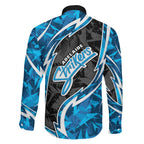 Adelaide Strikers Family Matching Off Shoulder Maxi Dress and Hawaiian Shirt Flaming Lightning Storm Geometric Sports Mascot Art