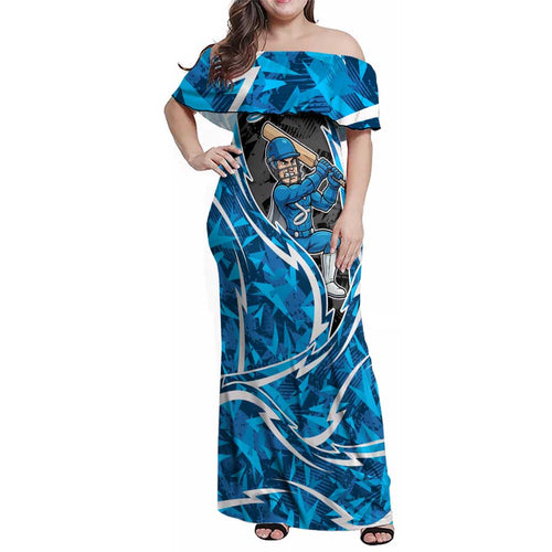 Adelaide Strikers Family Matching Off Shoulder Maxi Dress and Hawaiian Shirt Flaming Lightning Storm Geometric Sports Mascot Art