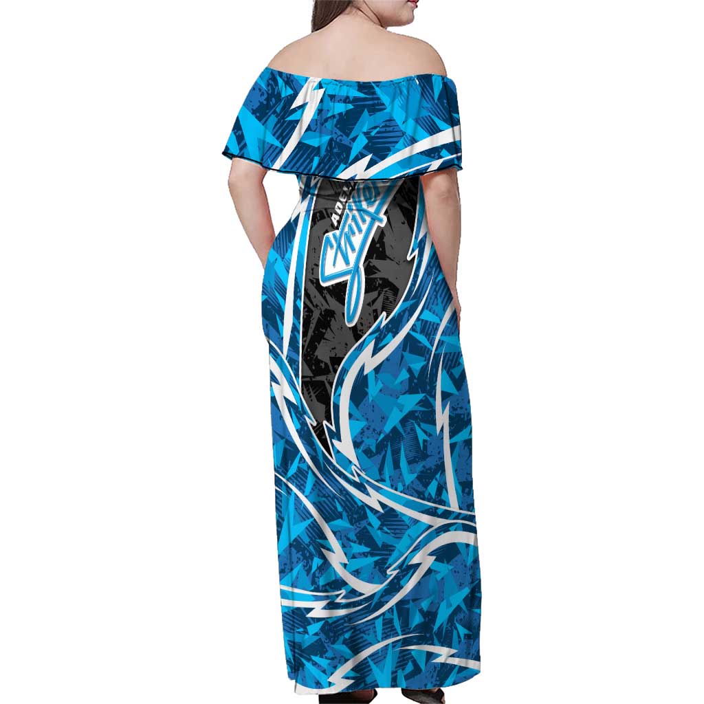 Adelaide Strikers Family Matching Off Shoulder Maxi Dress and Hawaiian Shirt Flaming Lightning Storm Geometric Sports Mascot Art